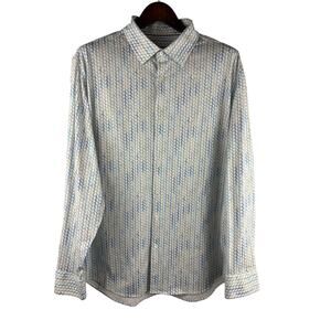 Men’s Bugatchi XXL White & Blue Patterned Button Down